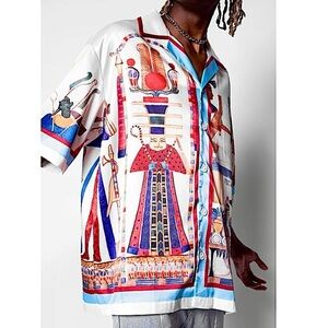 New Inner Circle Button Down Camp Shirt Ancient Scriptures Print Size Large